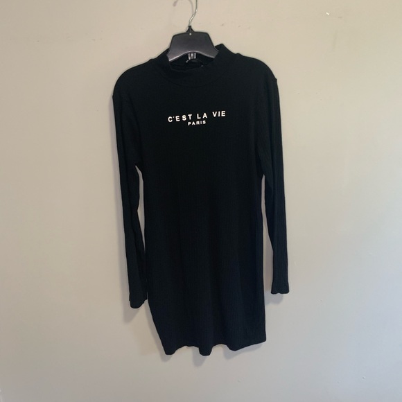 SHEIN Slogan Graphic Rib-knit Bodycon Dress - Picture 3 of 6